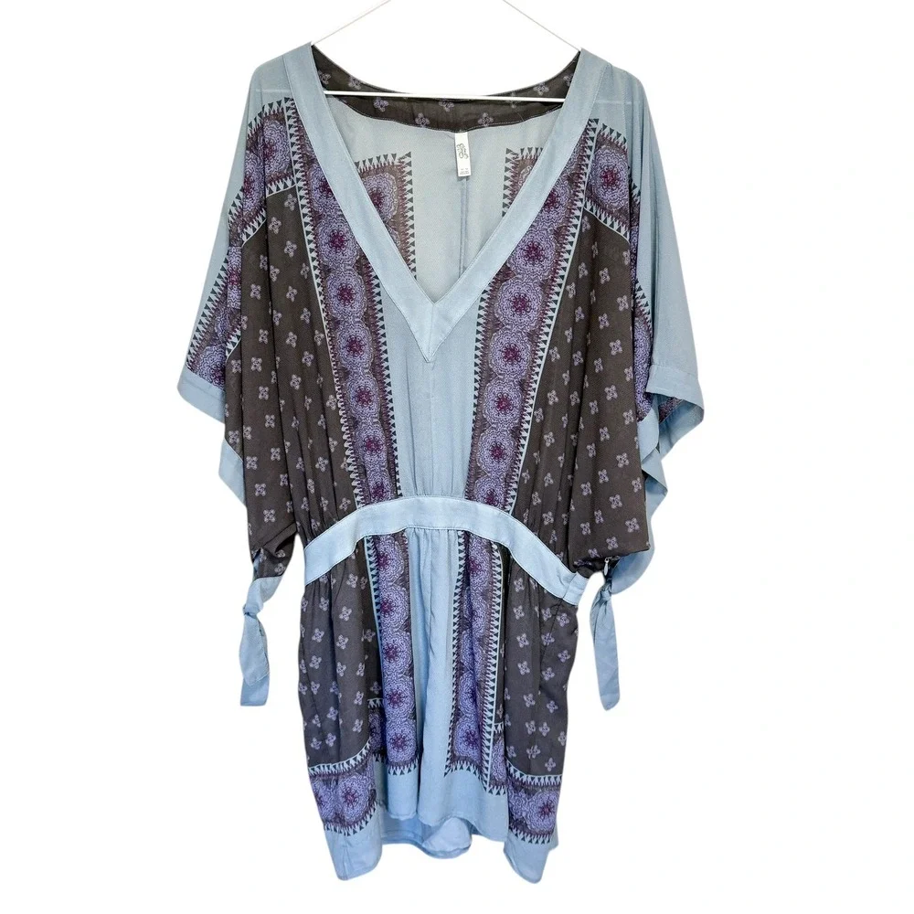 Free People Womens Santa Cruz Mini Dress Medium Boho Indie Kimono Purple Blue - Picture 2 of 15